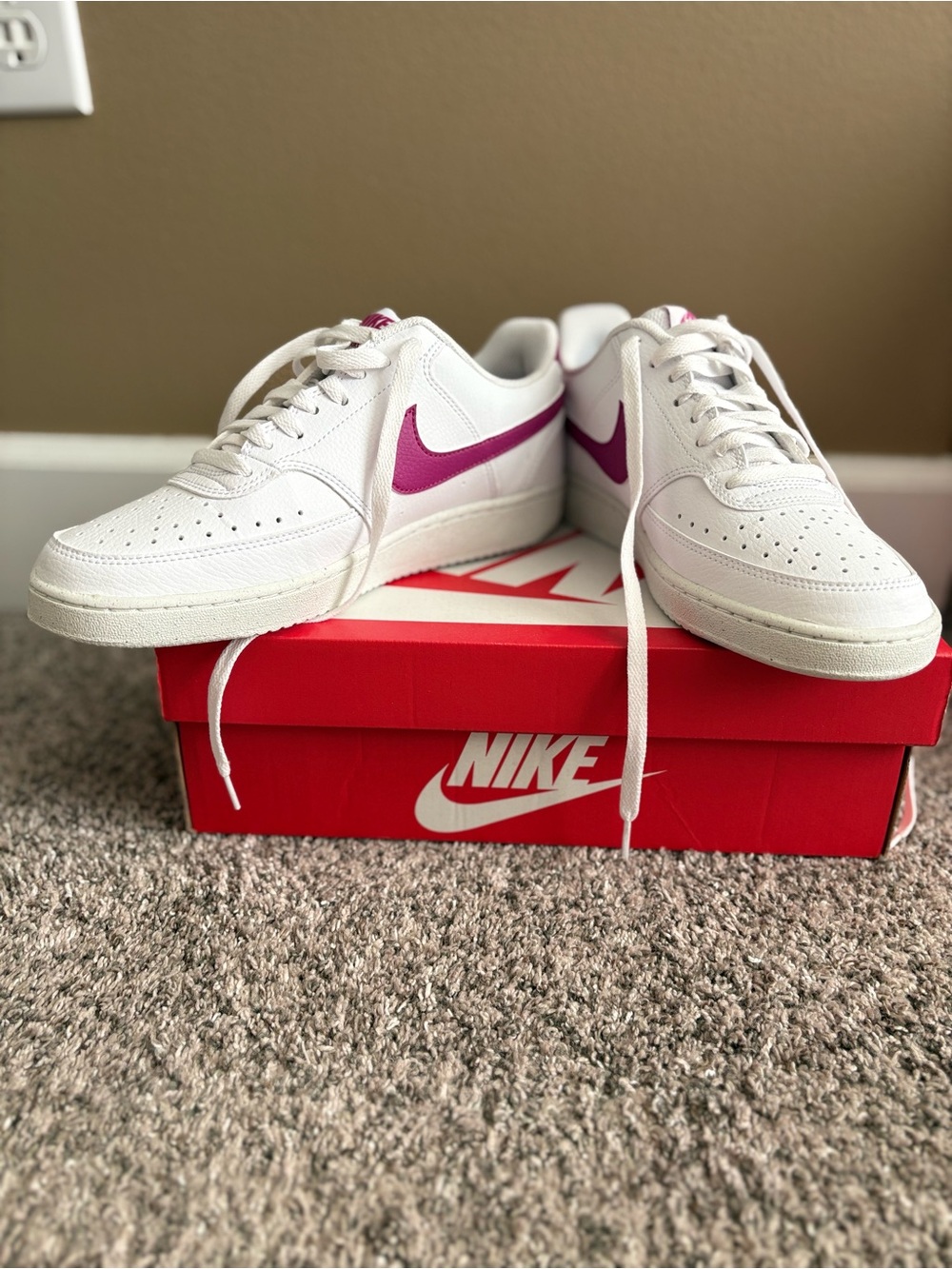 Nike Women’s Court Vision Low Top Sneakers w Cactus Flower Swoosh Vegan Leather